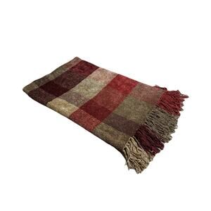 Vintage Luxury Chenille Throw Blanket Plaid Quilt Heavy Fringe Red Green Gold
